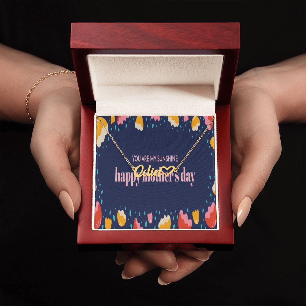 Happy Mother's Day Name +Heart Necklace