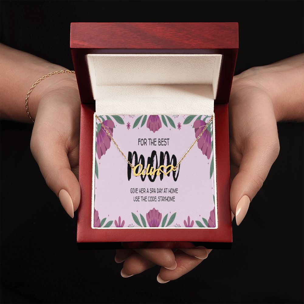 Happy Mother's Day Name +Heart Necklace