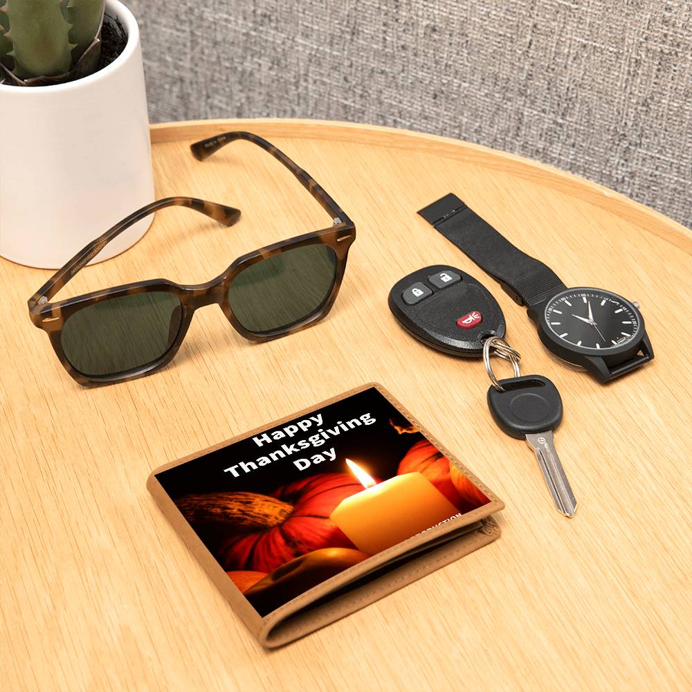 HAPPY THANKSGIVING DAY GRAPHIC LEATHER WALLET
