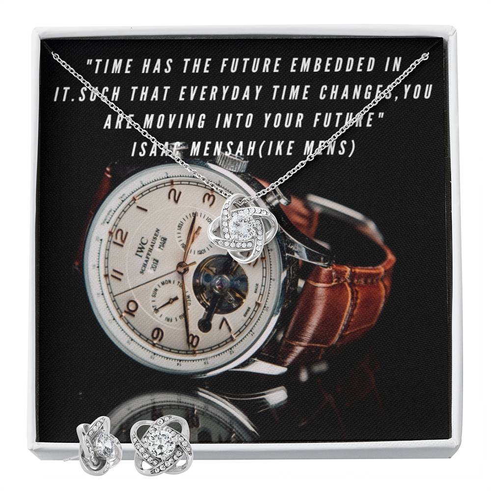 IKE MENS Quote Love Knot Earring & Necklace Set