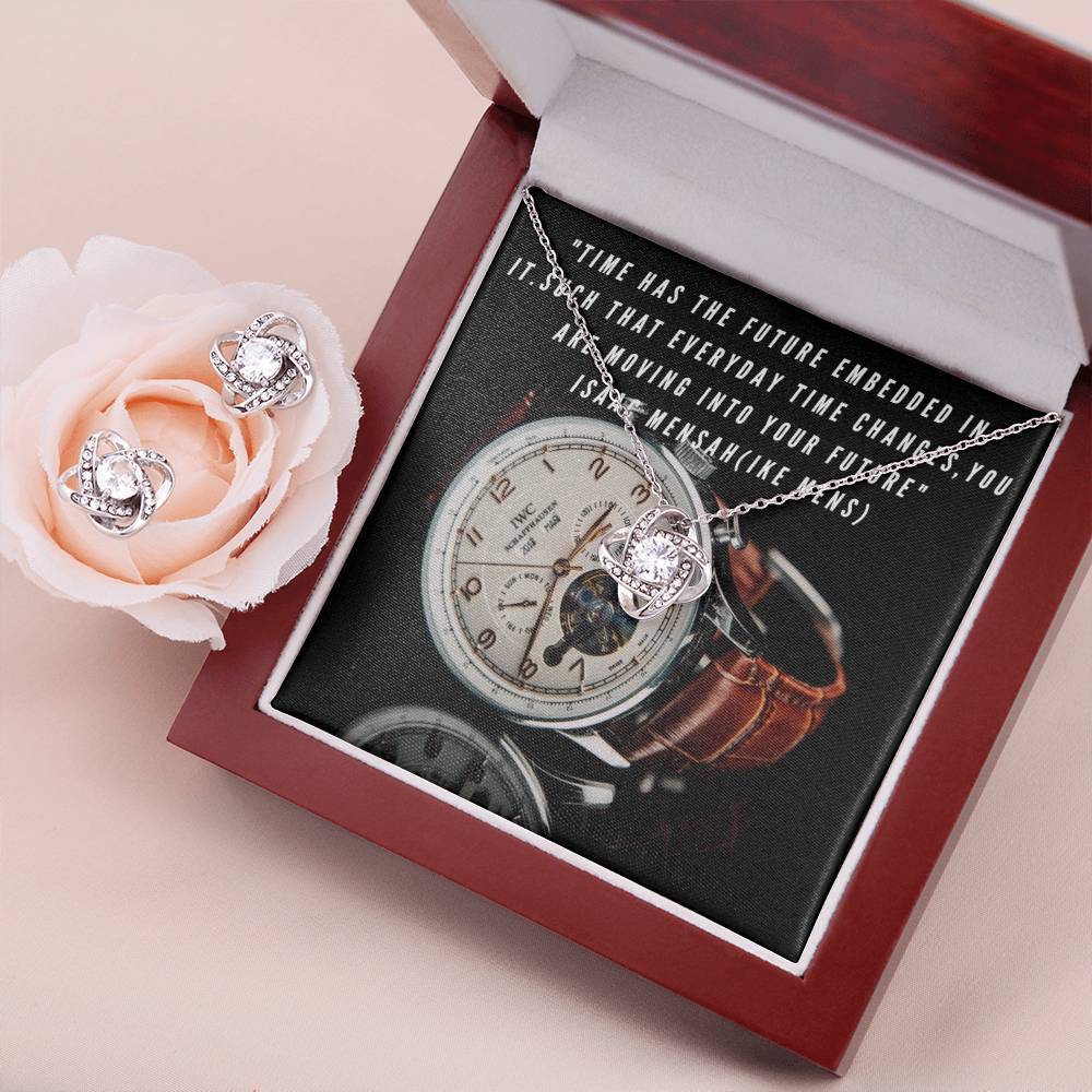 IKE MENS Quote Love Knot Earring & Necklace Set