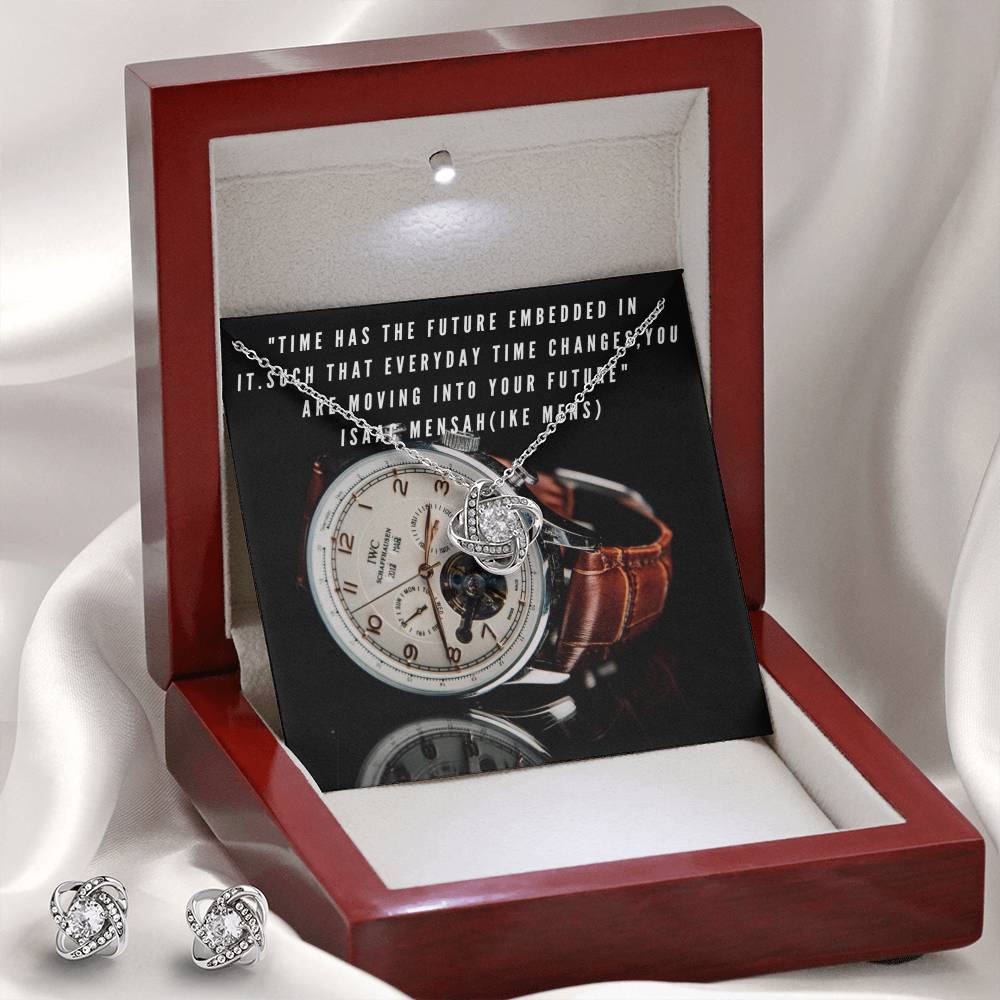 IKE MENS Quote Love Knot Earring & Necklace Set