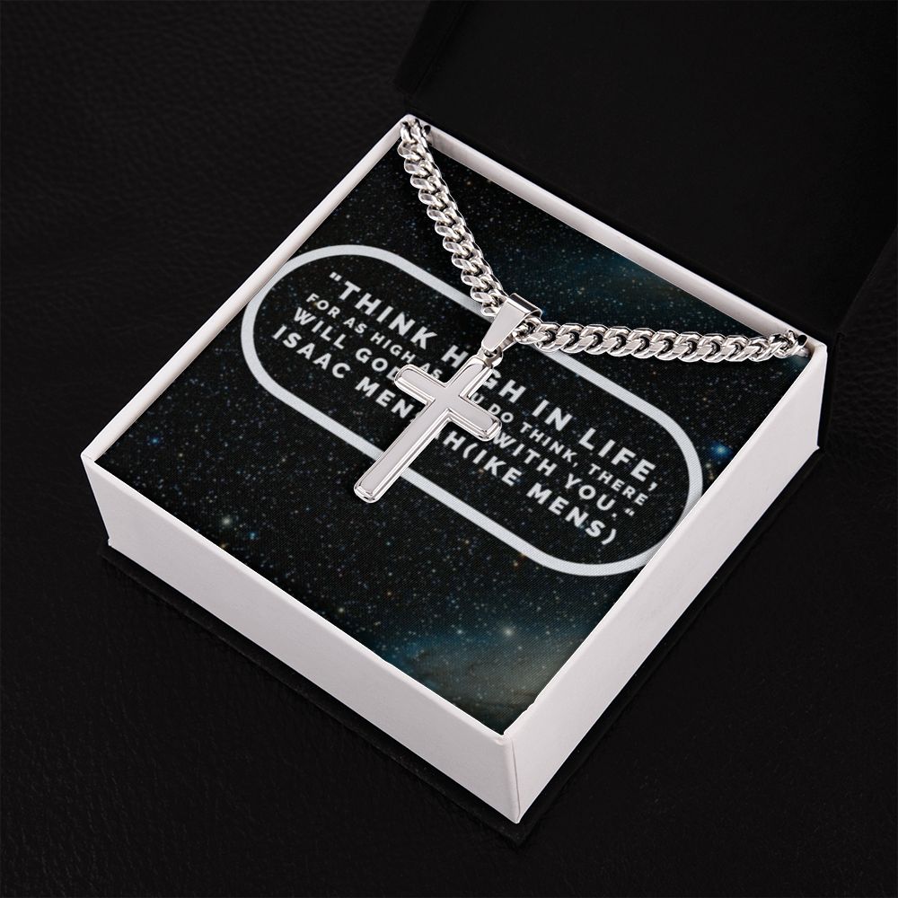 IKE MENS Quote  Artisan Cross Necklace on Cuban Chain