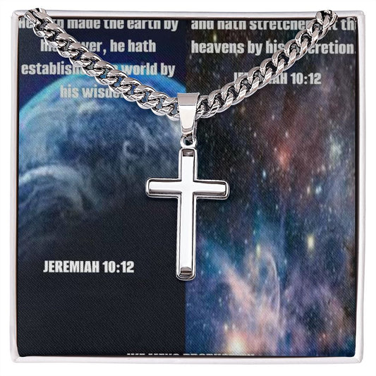 IKE MENS SCRIPTURE COLLAGE Artisan Cross Necklace on Cuban Chain