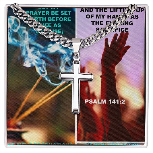 IKE MENS Scripture Collage Artisan Cross Necklace on Cuban Chain
