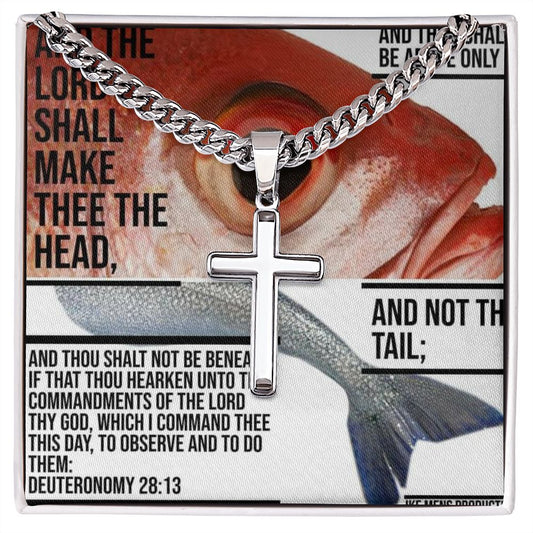 IKE MENS SCRIPTURE COLLAGE Artisan Cross Necklace with Cuban Chain