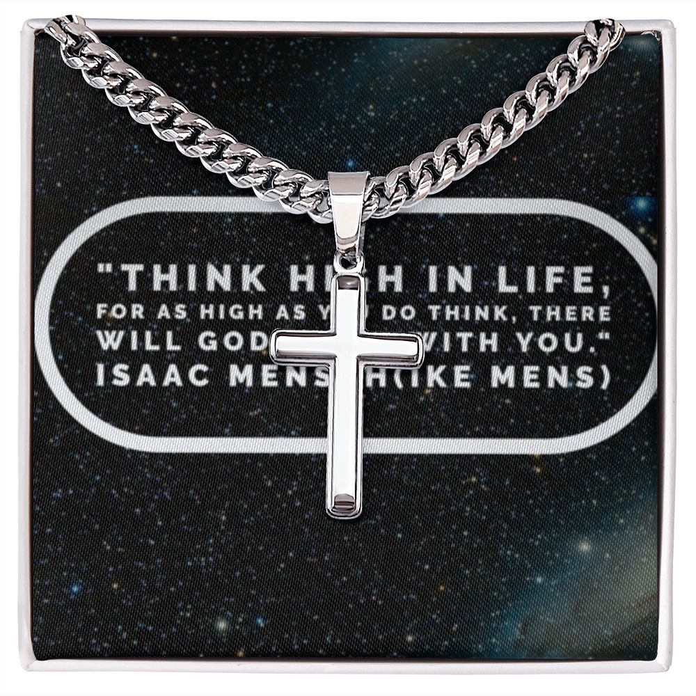 IKE MENS Quote  Artisan Cross Necklace on Cuban Chain