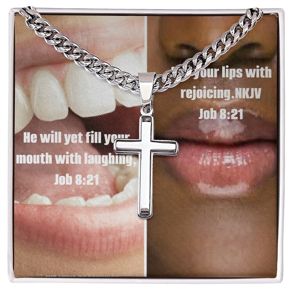 IKE MENS Scripture Collage Artisan Cross Necklace on Cuban Chain