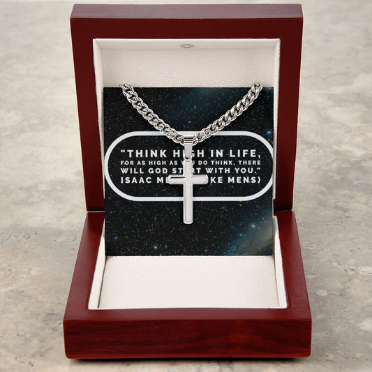 IKE MENS Quote  Artisan Cross Necklace on Cuban Chain
