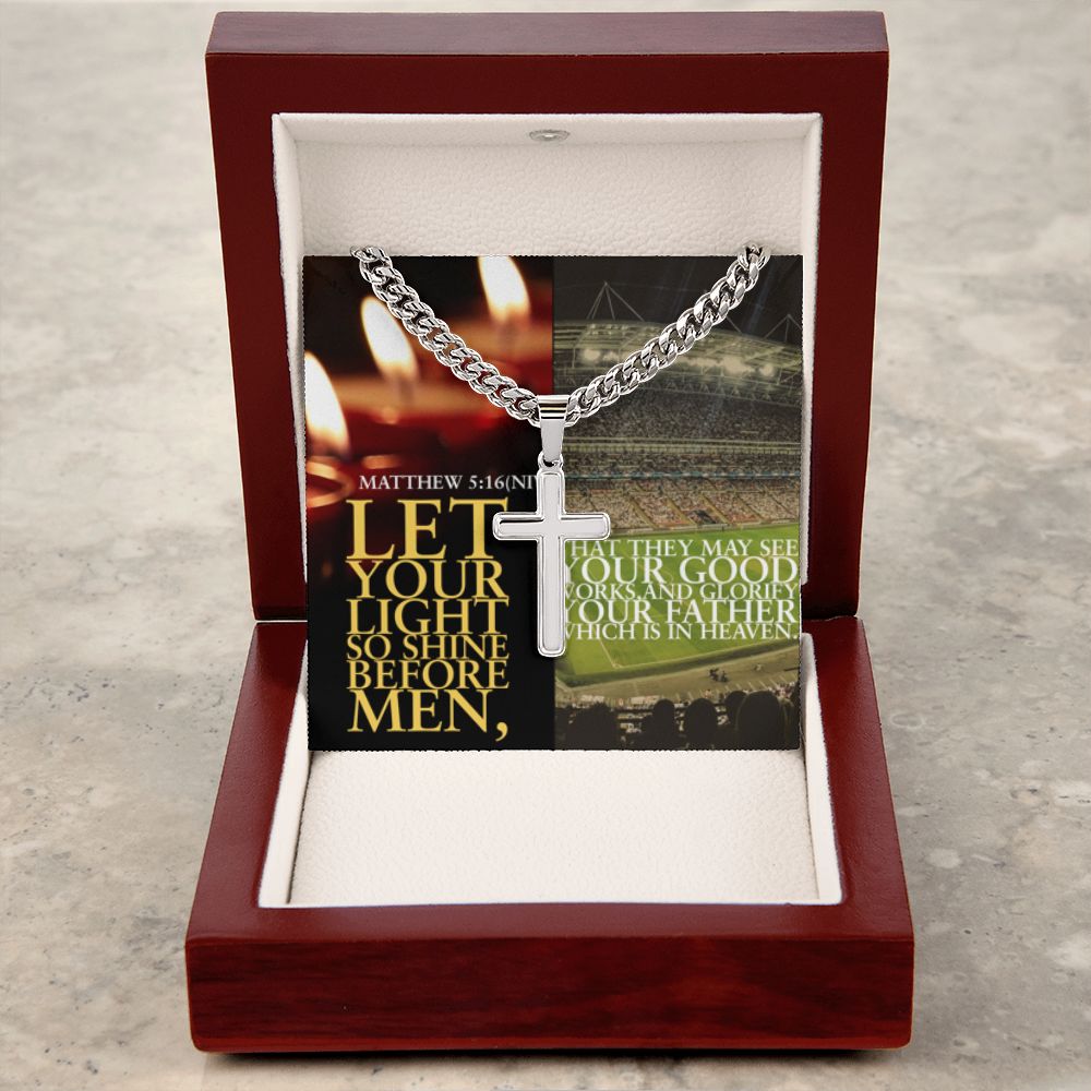 IKE MENS Scripture Collage Artisan Cross Necklace on Cuban Chain