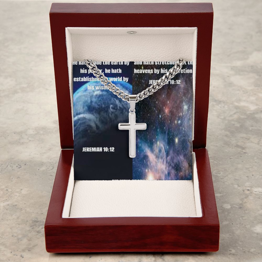 IKE MENS SCRIPTURE COLLAGE Artisan Cross Necklace on Cuban Chain