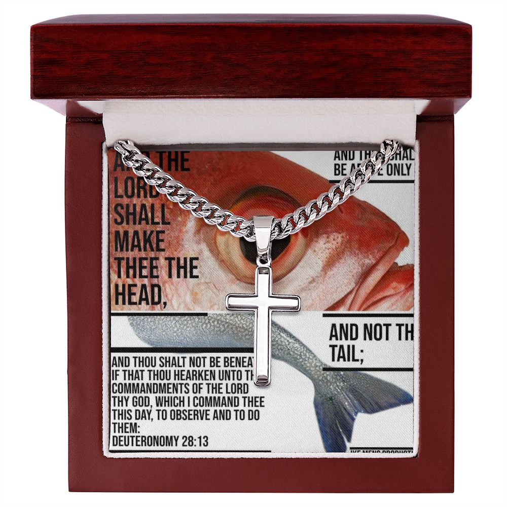 IKE MENS SCRIPTURE COLLAGE Artisan Cross Necklace with Cuban Chain