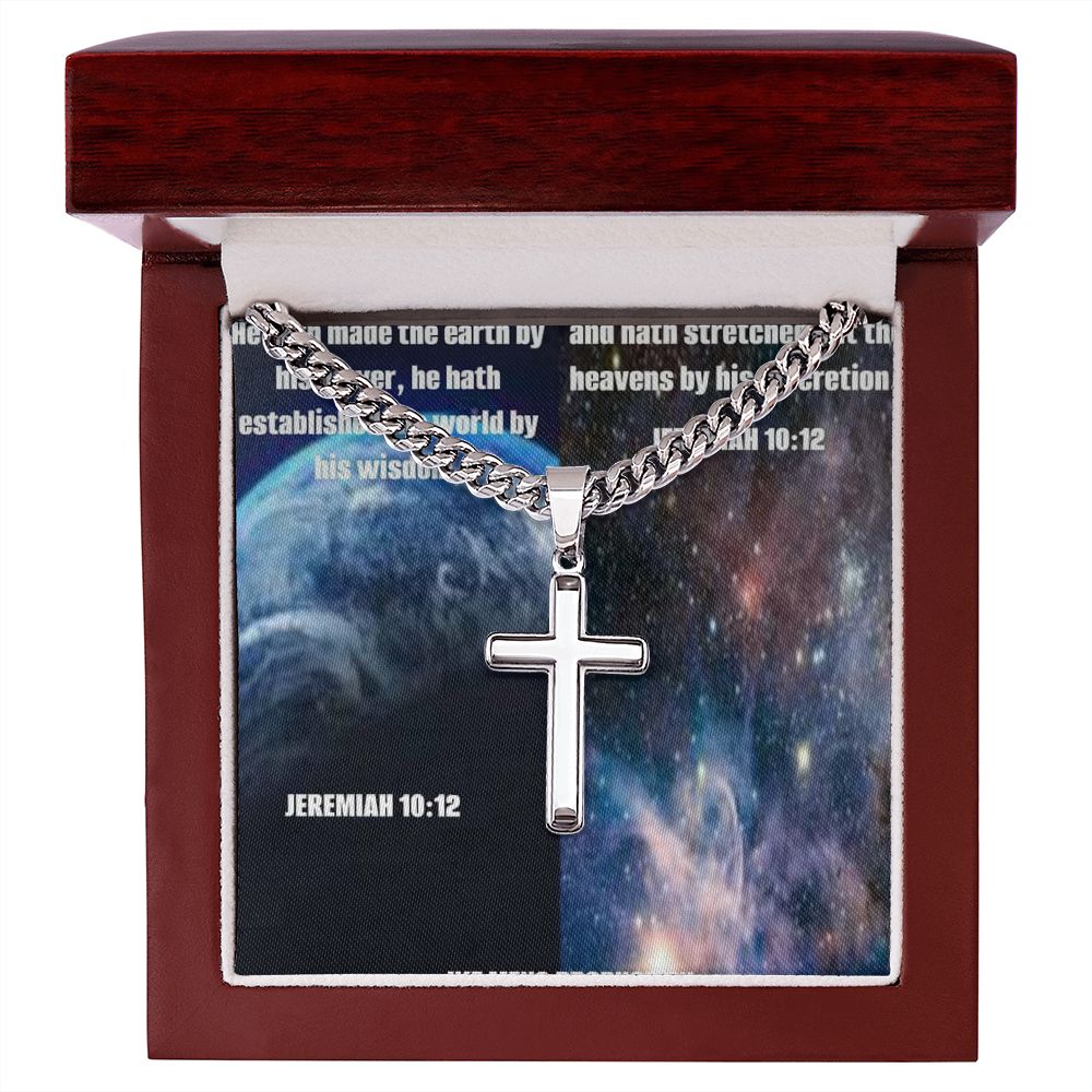 IKE MENS SCRIPTURE COLLAGE Artisan Cross Necklace on Cuban Chain
