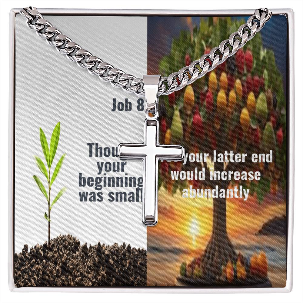 IKE  MENS Scripture Collage  Cuban Chain with Artisan Cross