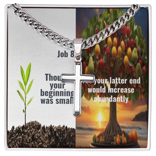 IKE  MENS Scripture Collage  Cuban Chain with Artisan Cross