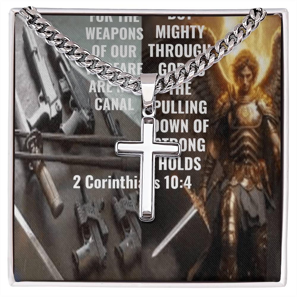 IKE MENS Scripture Collage Cuban Chain with Artisan Cross