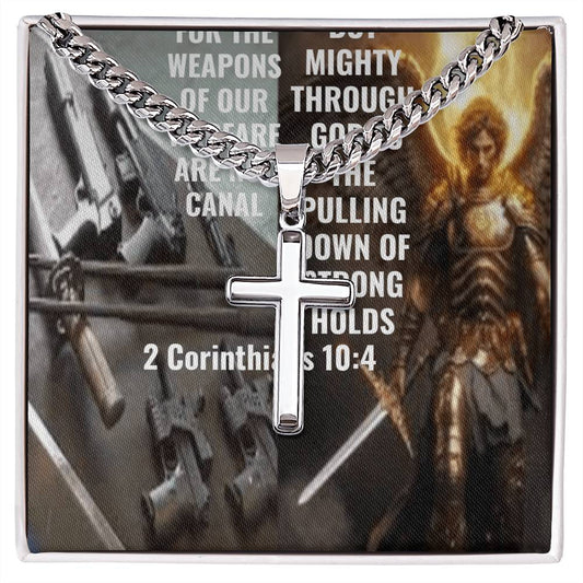 IKE MENS Scripture Collage Cuban Chain with Artisan Cross