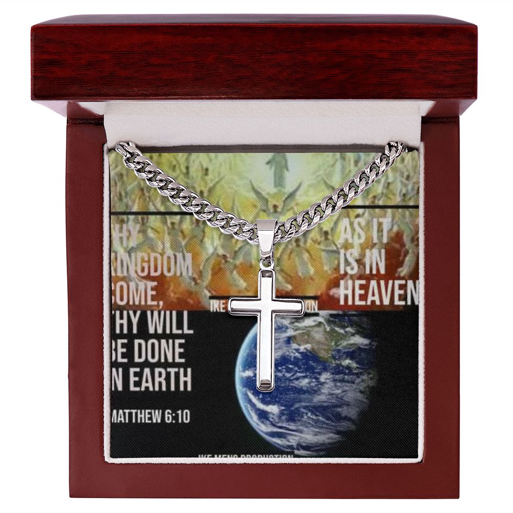 IKE MENS SCRIPTURE COLLAGE Artisan Cross Necklace on Cuban Chain