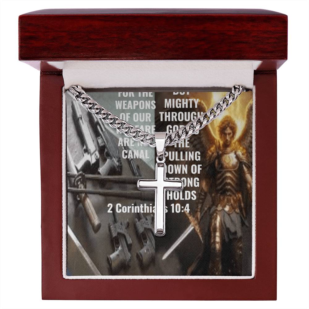 IKE MENS Scripture Collage Cuban Chain with Artisan Cross