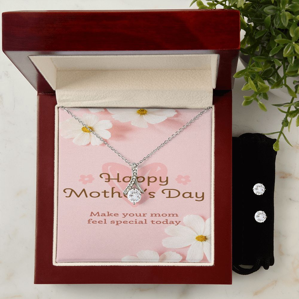 Happy Mothers Day Forever Love Necklace with CZ earring set