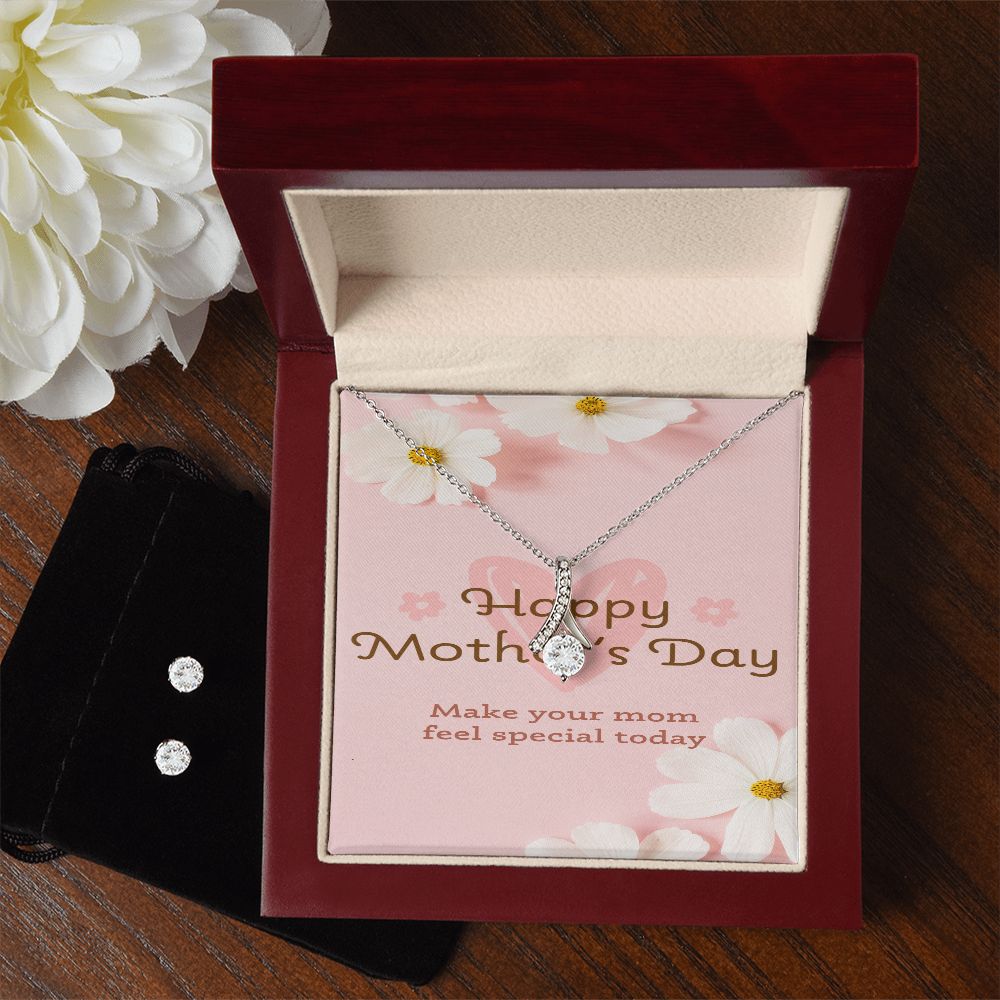 Happy Mothers Day Forever Love Necklace with CZ earring set