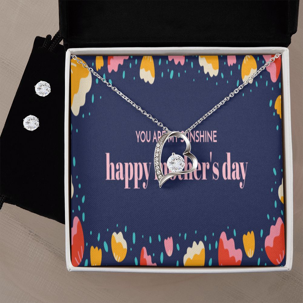 Happy Mothers Day Forever Love Necklace with CZ earring set