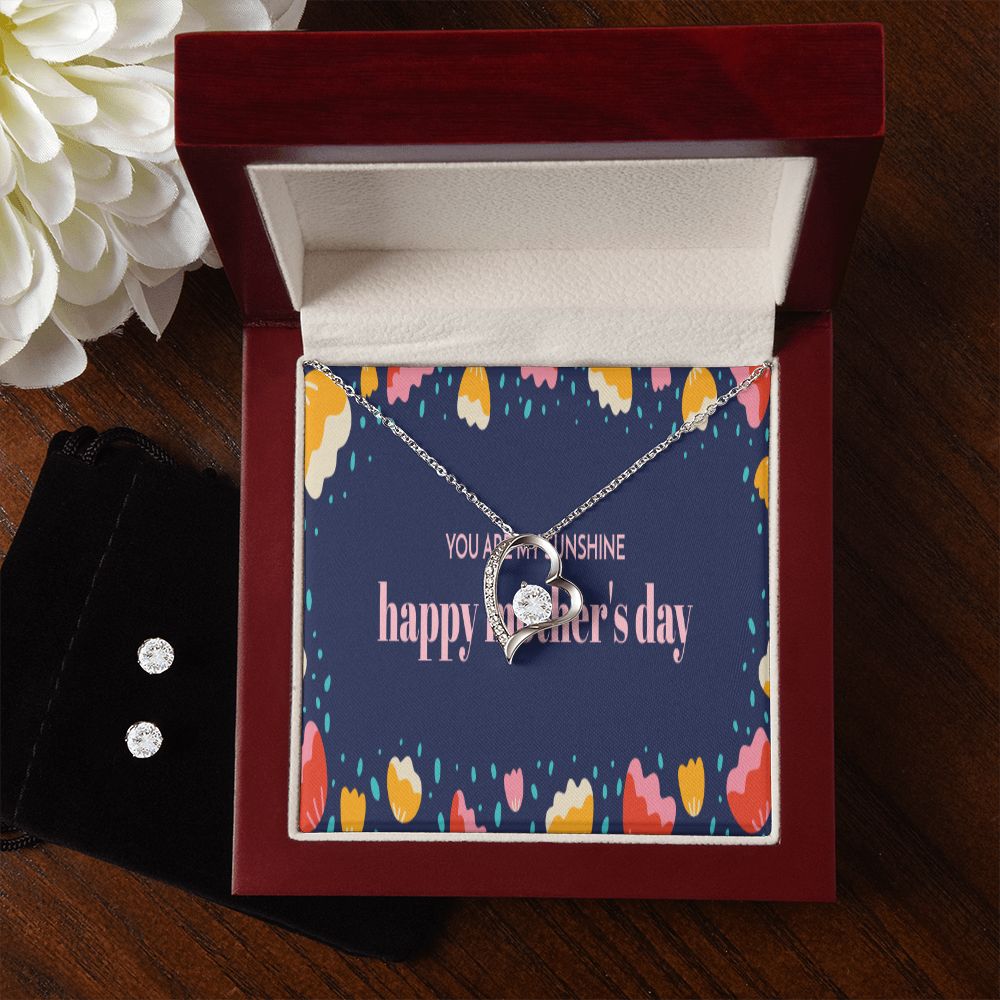 Happy Mothers Day Forever Love Necklace with CZ earring set