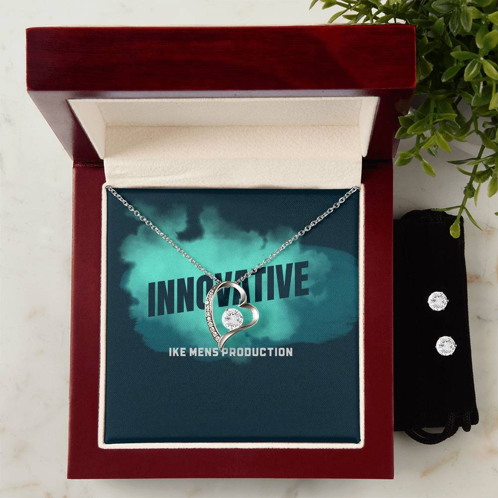 INNOVATIVE Forever Love Necklace + Clear CZ Earrings