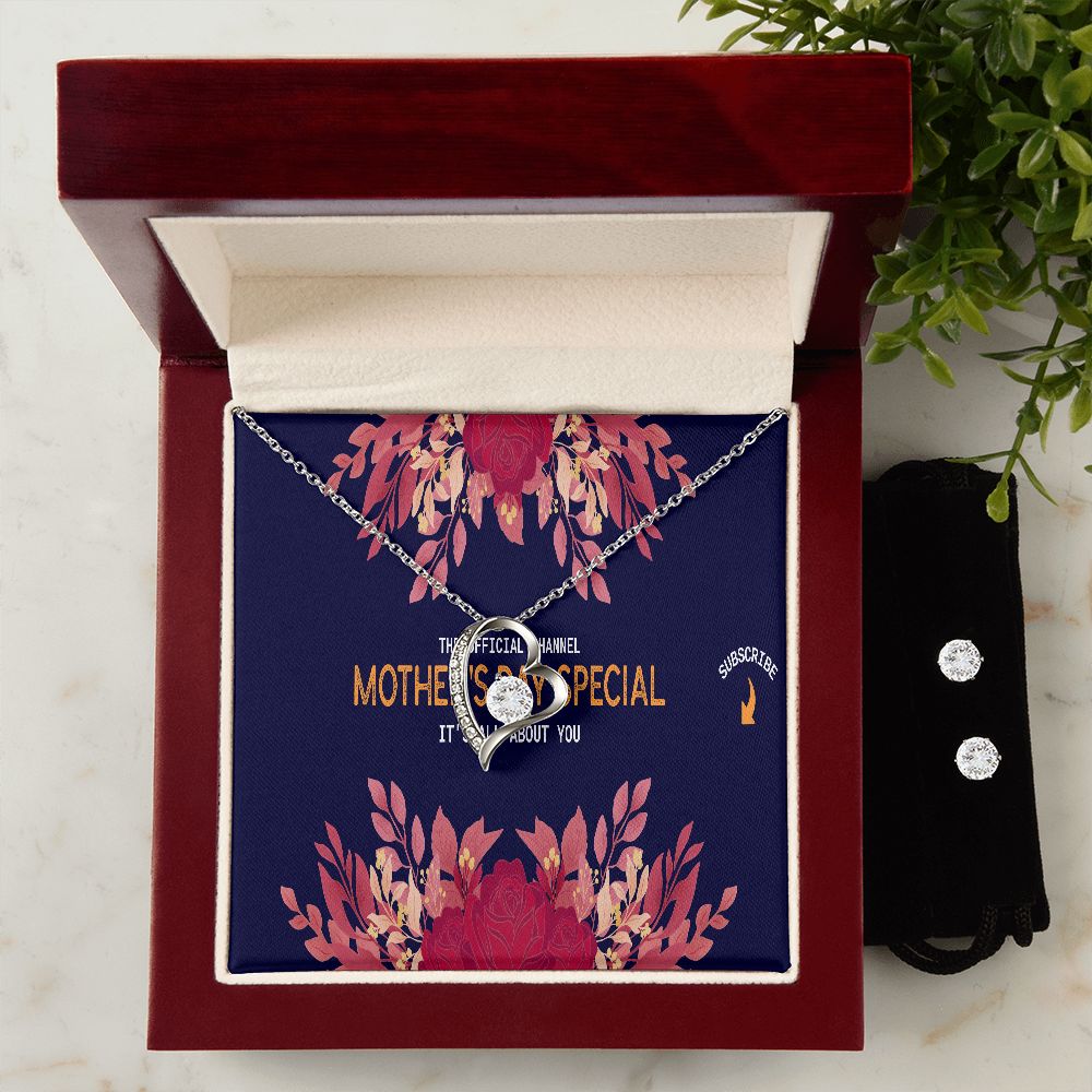 Happy Mothers Day Forever Love Necklace with CZ earring set