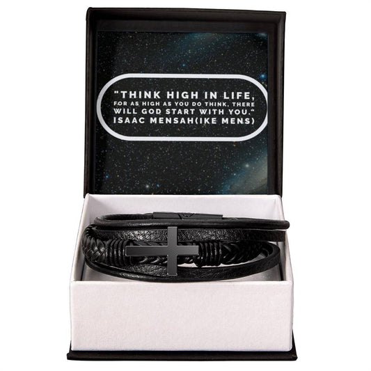 IKE MENS QUOTE Men's Cross Leather Bracelet