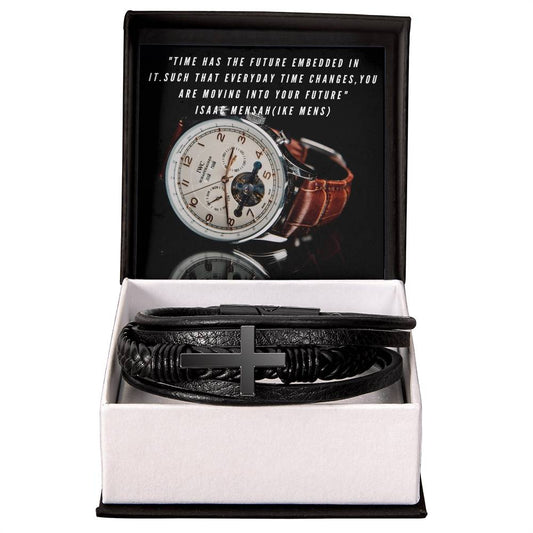 IKE MENS  QUOTE MENS CROSS LEATHER BRACELET