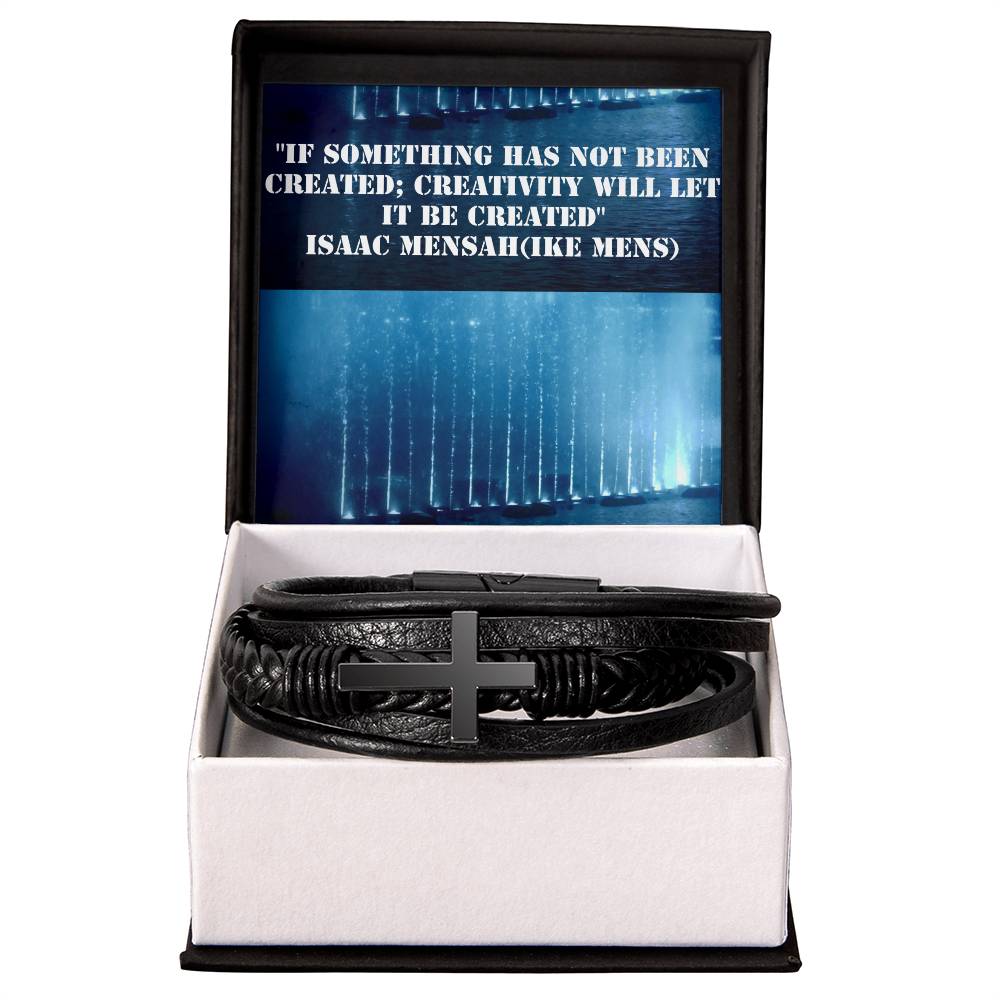 IKE MENS Quote Mens Cross Leather Bracelet