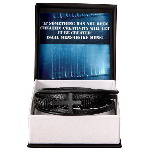IKE MENS Quote Mens Cross Leather Bracelet