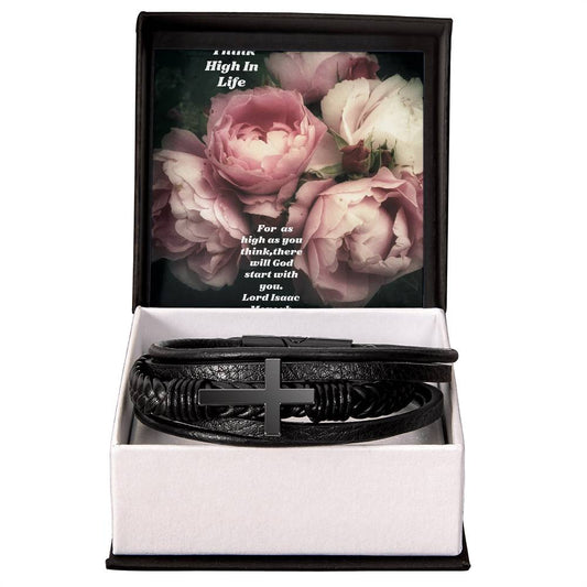 IKE MENS QUOTE  MEN CROSS  LEATHER BRACELET
