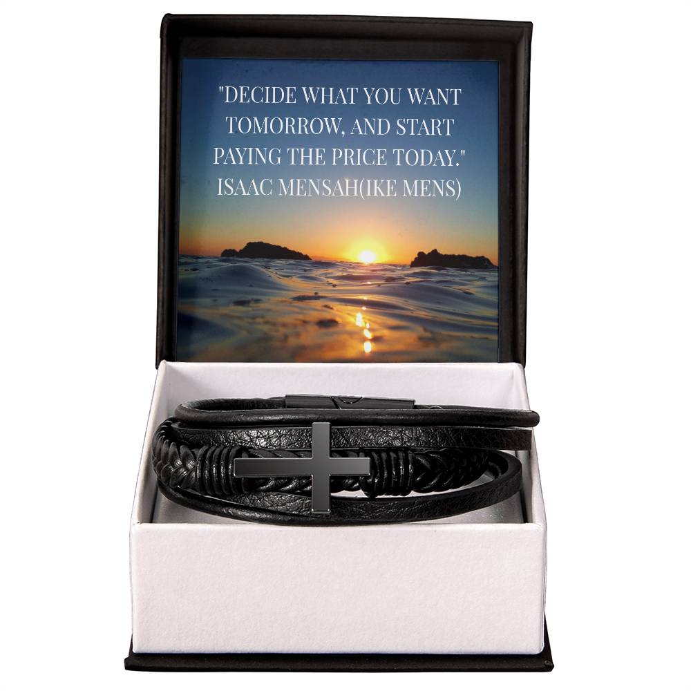 IKE MENS QUOTE Men's Cross Leather Bracelet