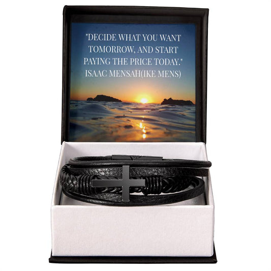 IKE MENS QUOTE Men's Cross Leather Bracelet