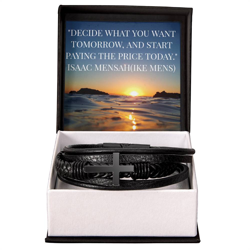 IKE MENS Quote Mens Cross Leather Bracelet