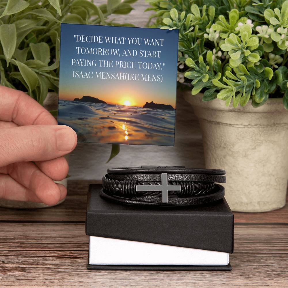 IKE MENS QUOTE Men's Cross Leather Bracelet