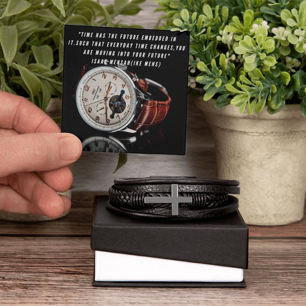 IKE MENS  QUOTE MENS CROSS LEATHER BRACELET