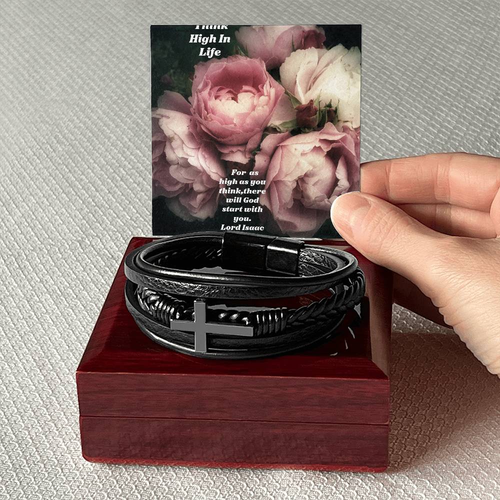IKE MENS QUOTE  MEN CROSS  LEATHER BRACELET