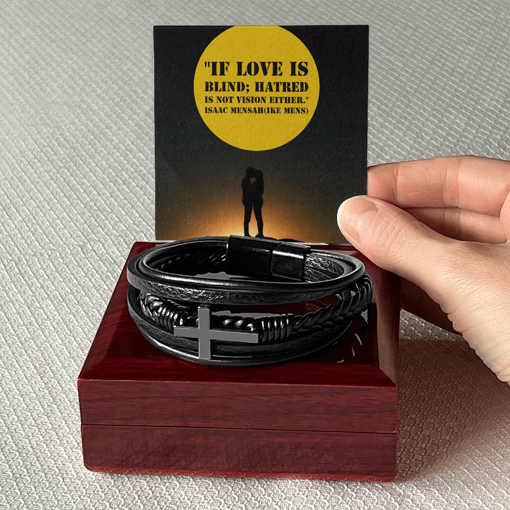 IKE MENS  QUOTE MENS CROSS LEATHER BRACELET