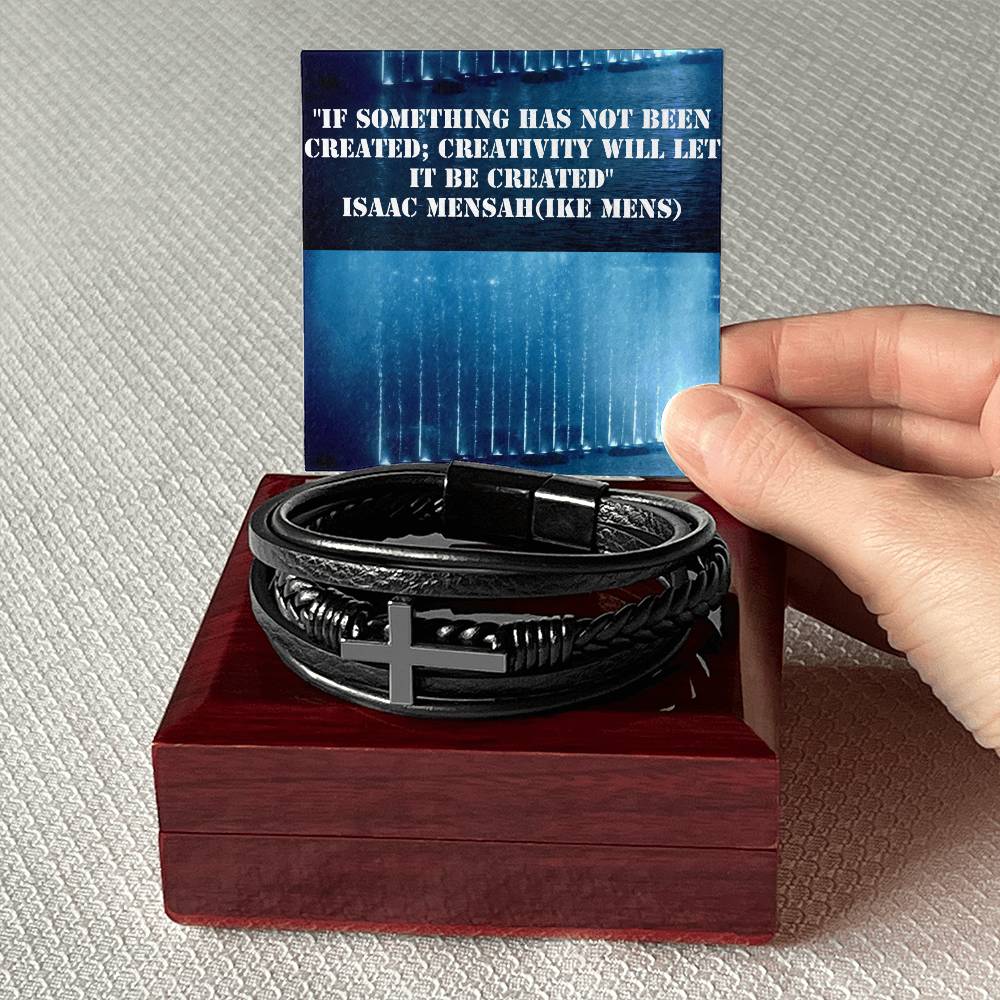 IKE MENS Quote Mens Cross Leather Bracelet