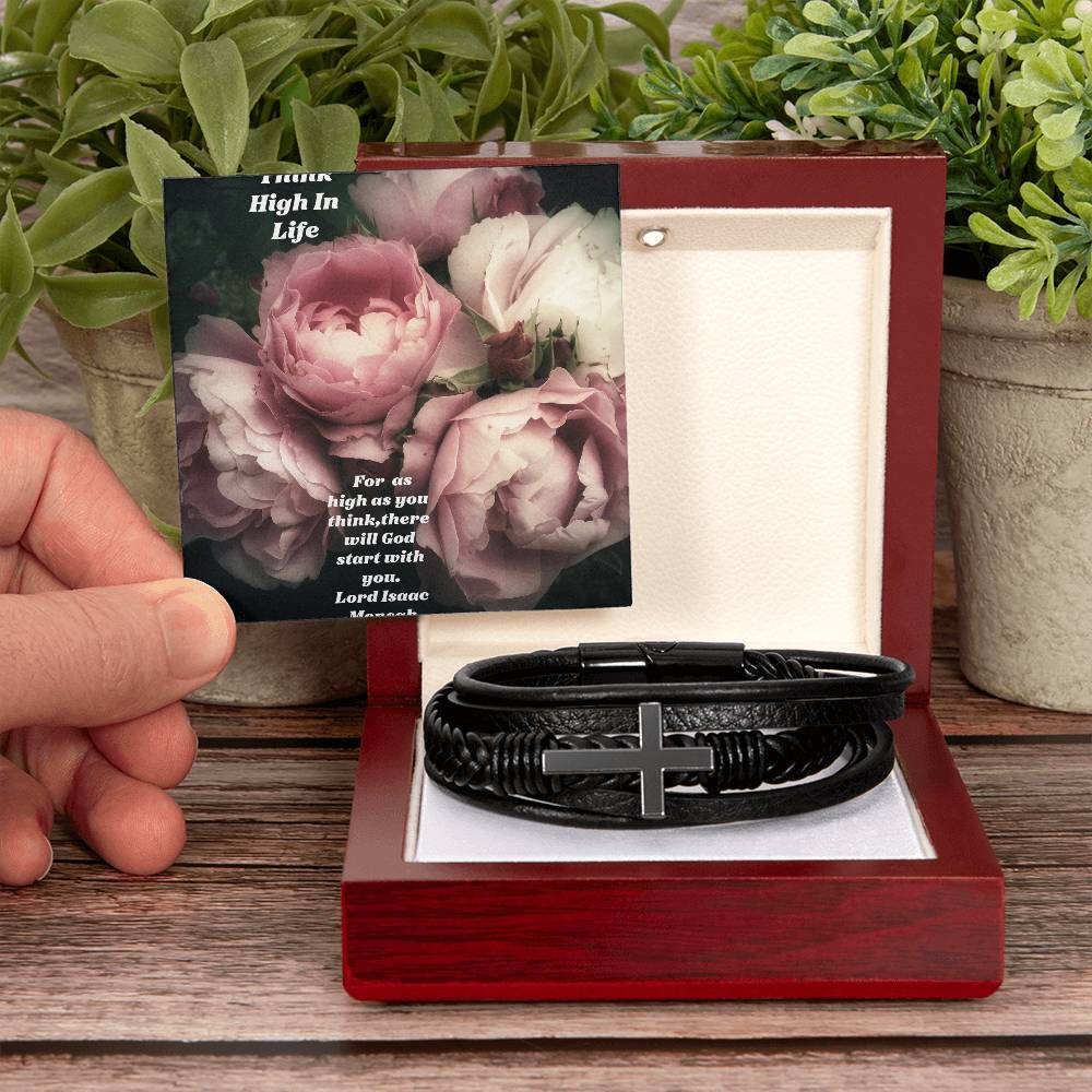 IKE MENS QUOTE  MEN CROSS  LEATHER BRACELET