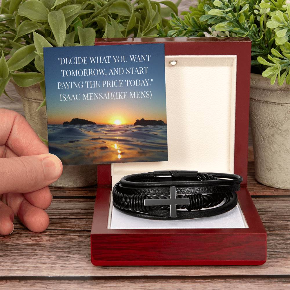 IKE MENS QUOTE Men's Cross Leather Bracelet