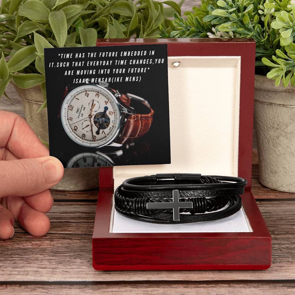 IKE MENS  QUOTE MENS CROSS LEATHER BRACELET