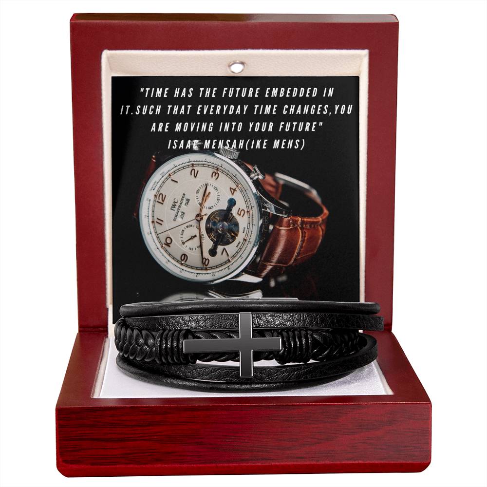 IKE MENS  QUOTE MENS CROSS LEATHER BRACELET