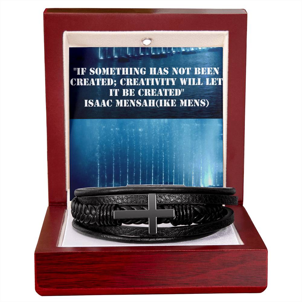 IKE MENS Quote Mens Cross Leather Bracelet