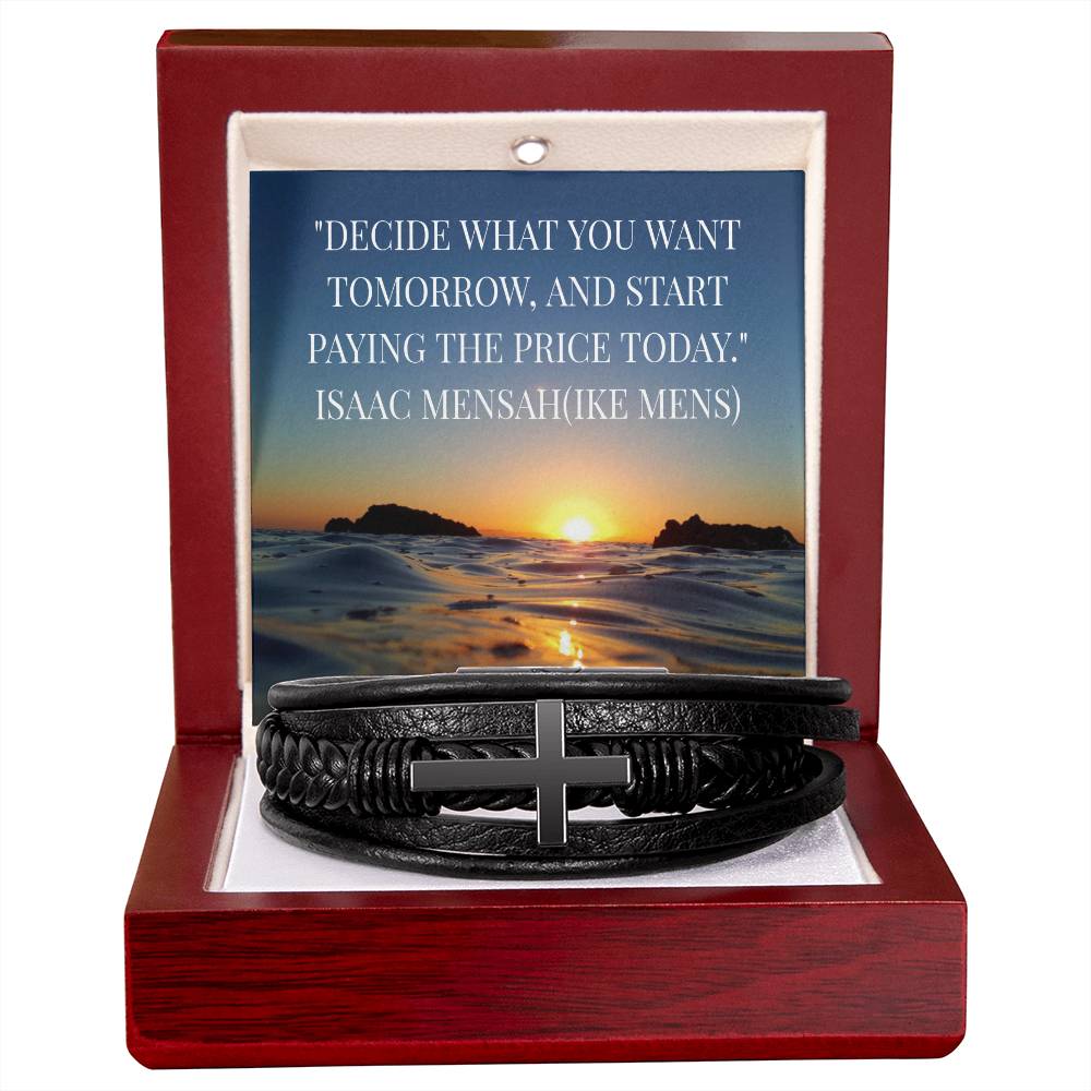 IKE MENS QUOTE Men's Cross Leather Bracelet