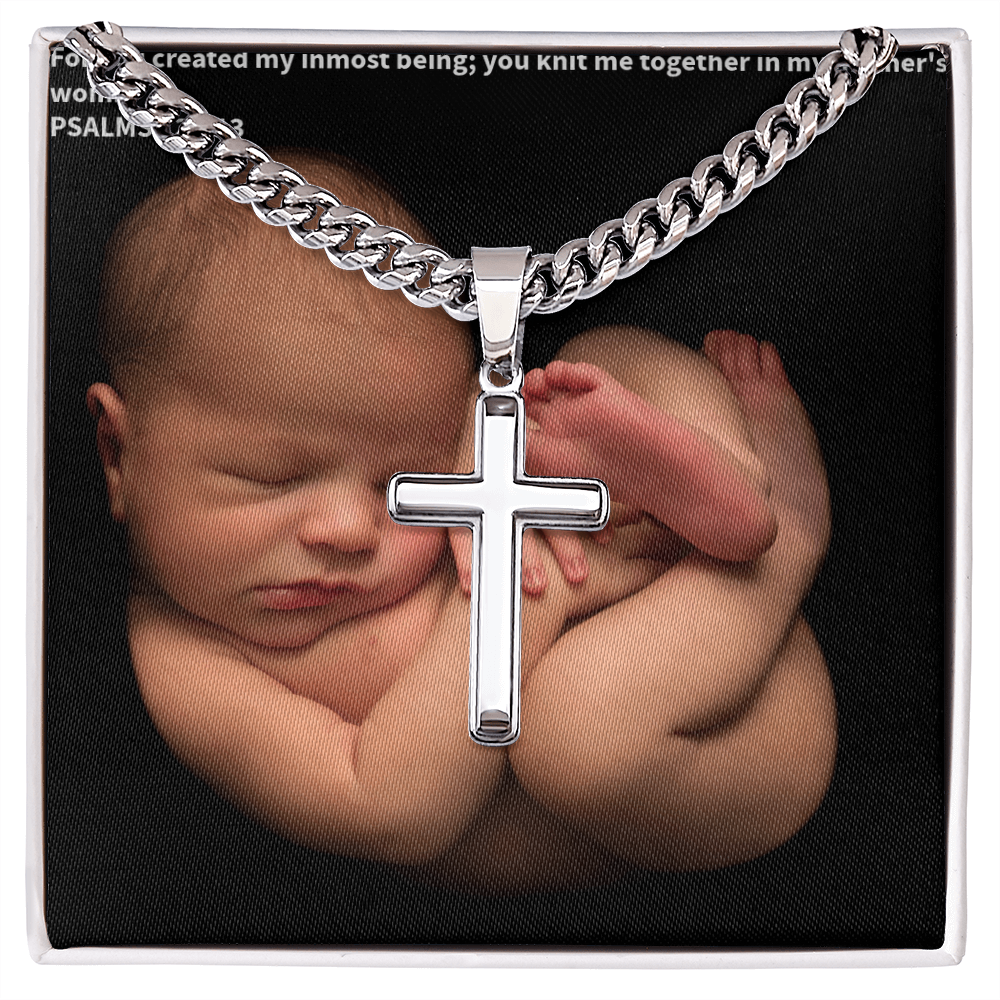 PSALM 139:13 Artisan Cross wIth Cuban Link Chain.
