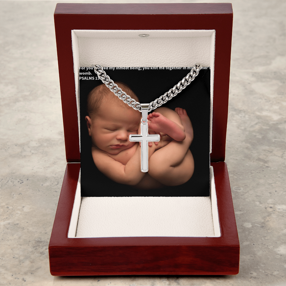 PSALM 139:13 Artisan Cross wIth Cuban Link Chain.